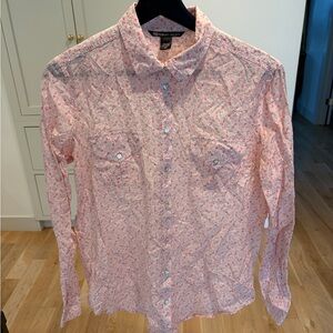 Victoria's Secret Silk-Cotton Blend Pink Floral Button-Up Shirt